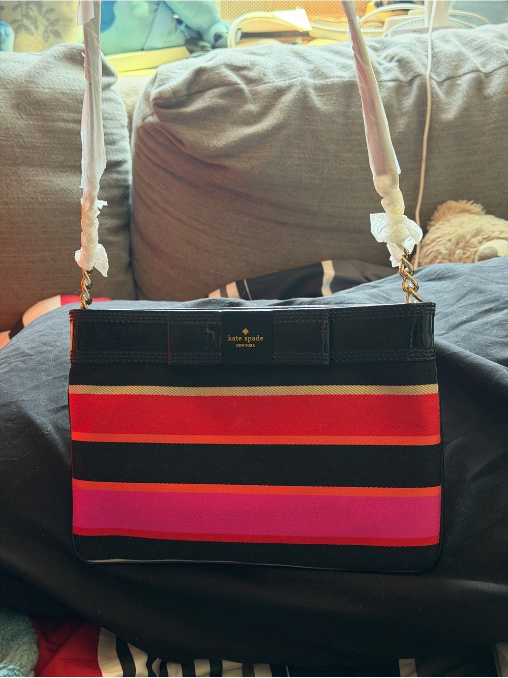 kate spade striped handbags in pink, red and black - Picture 8 of 8
